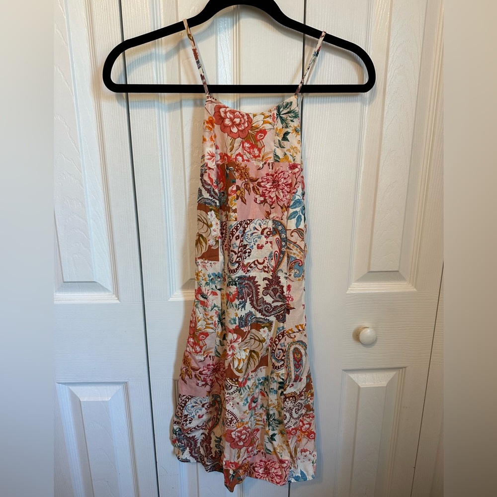 Zara Cream Floral Paisley Spaghetti Strap Dress